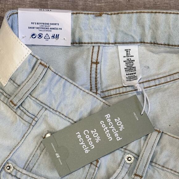 H&M 90s Boyfriend Light Denim Short NEW Womens 4 Low Waist Loose Fit Distressed - Picture 7 of 9